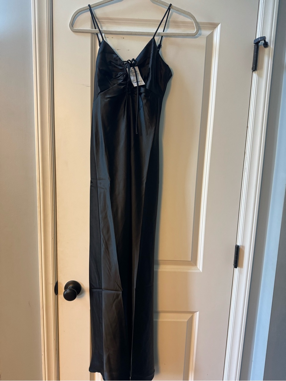 The Drop Shelby Tie-Up Cutout Slip Dress Women's XS 0 2 Black Satin NWT - Picture 5 of 8
